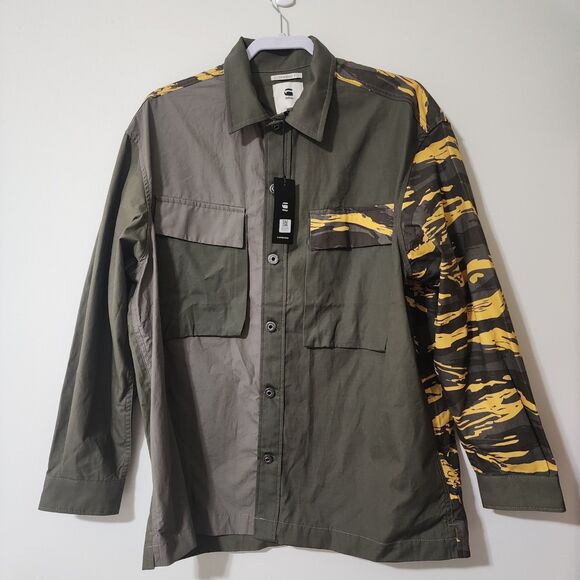 NWT $170 G-Star Raw Mens R-3N Boxy Shirt Jacket Shadow Olive Green Yellow Size L - Picture 1 of 14